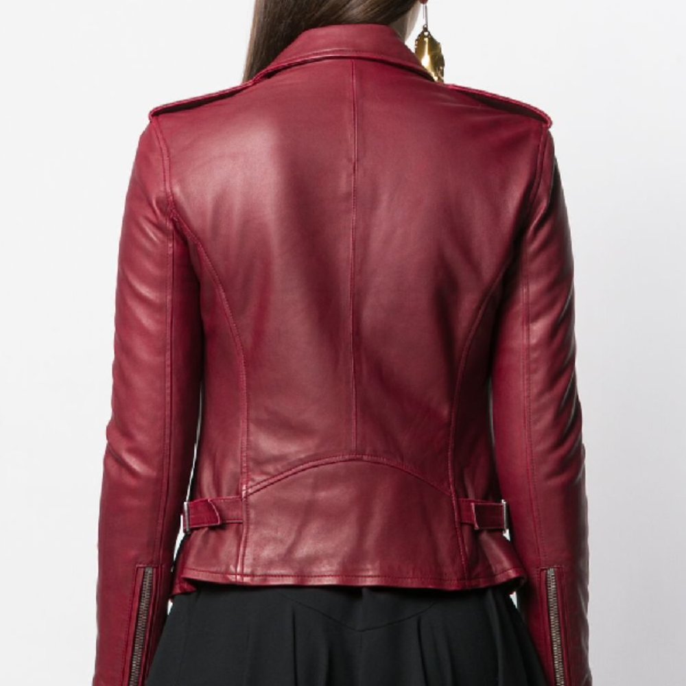 IRO Newhan Leather Jacket in Cardinal Red 36/ US 4 - Picture 5 of 8